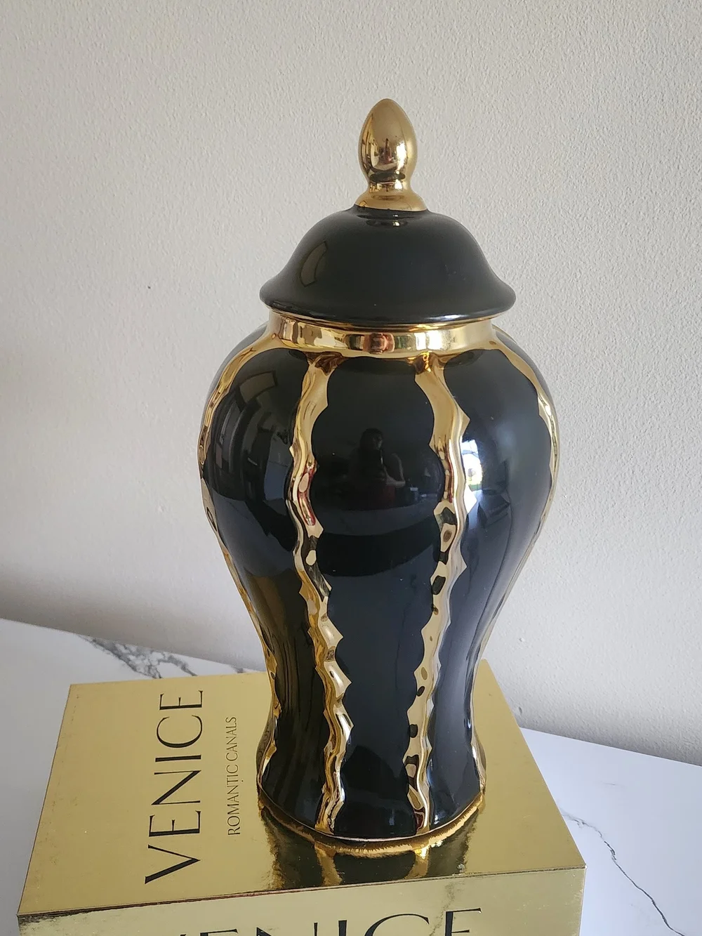 Black and Gold Decorative Ginger Jar - Elegant Home Accent